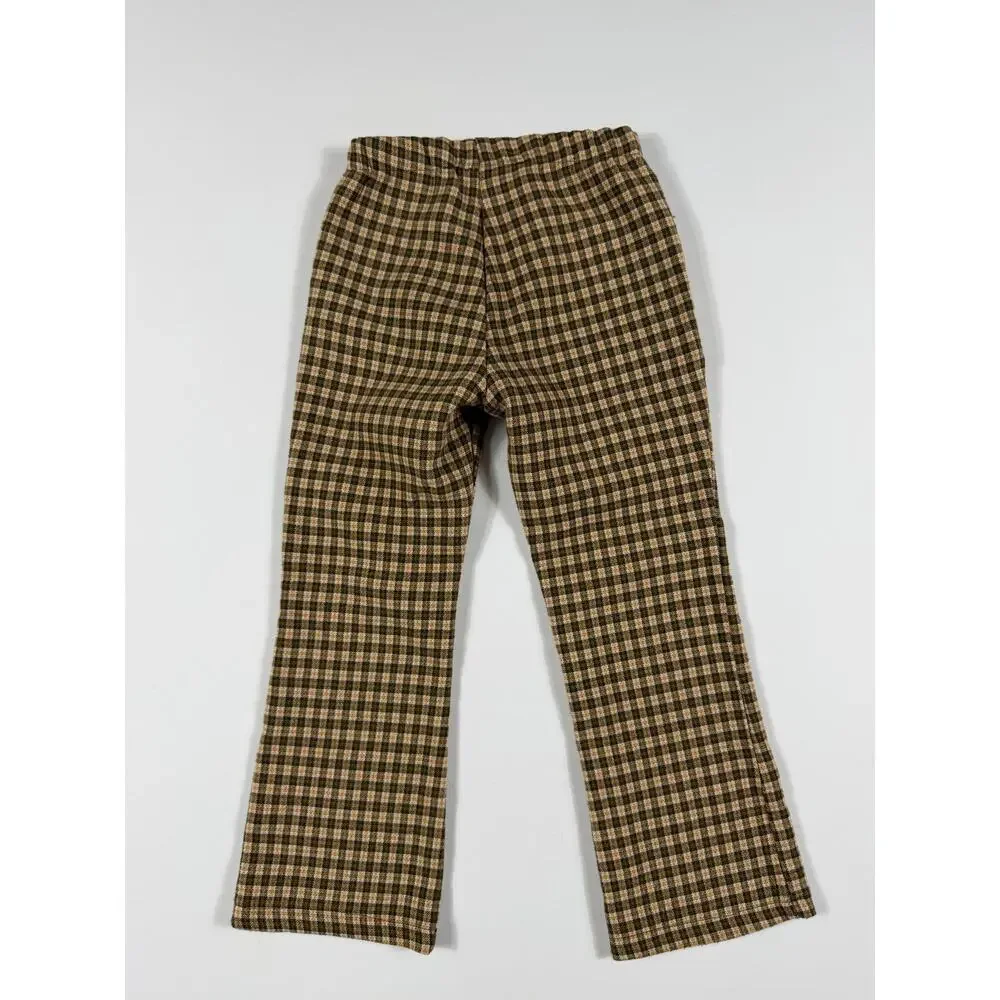 Zara Kids Plaid Flare Pants Brown Mustard Check 4-5 Years